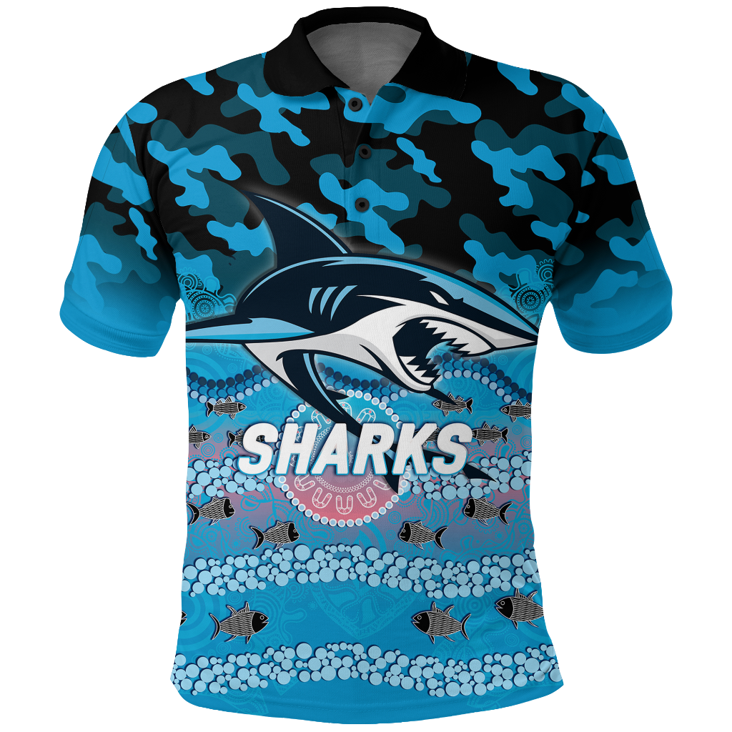 Sharks Rugby ANZAC Day Camouflage Indigenous Art Polo Shirt - LT12