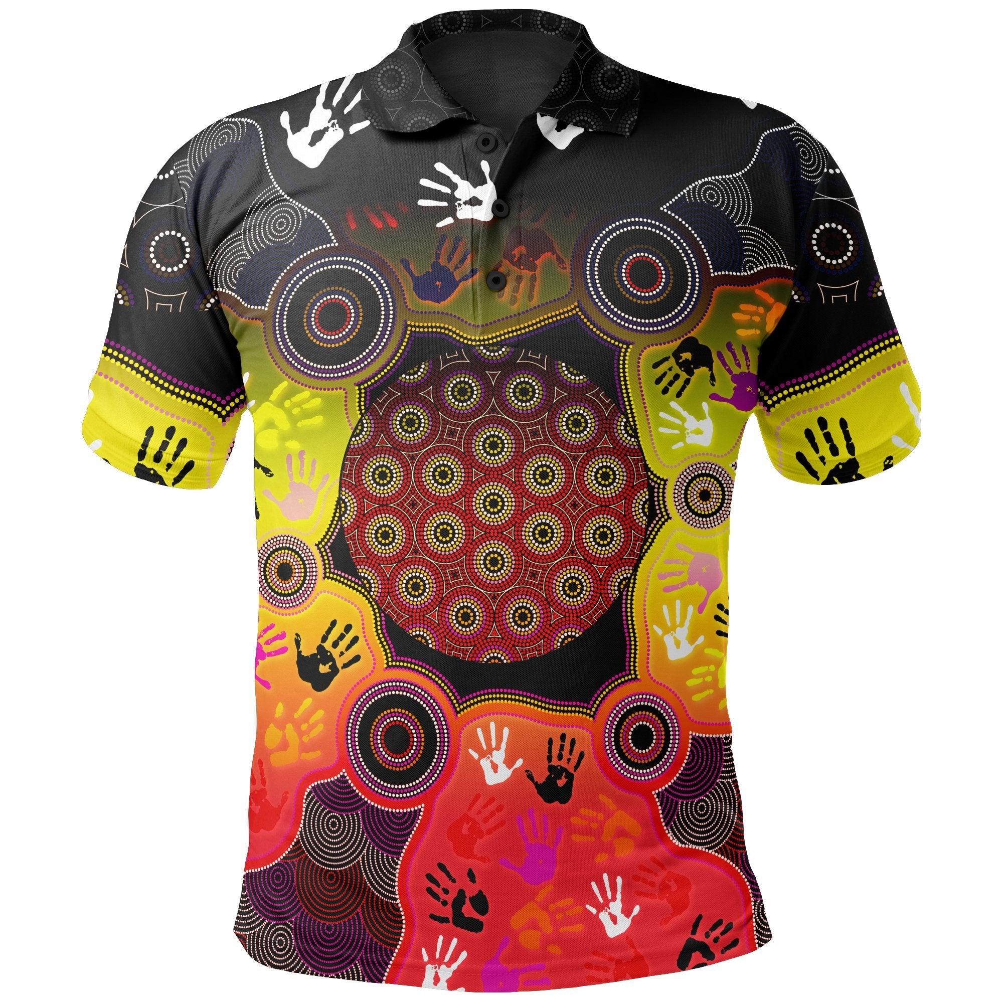 kid-aboriginal-polo-shirt-indigenous-circle-dot-painting-hand-art