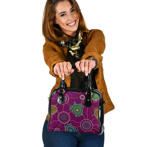 Shoulder HandBag - Aboriginal Turtle Purple Australia Dot Patterns  BN17v - Vibe Hoodie