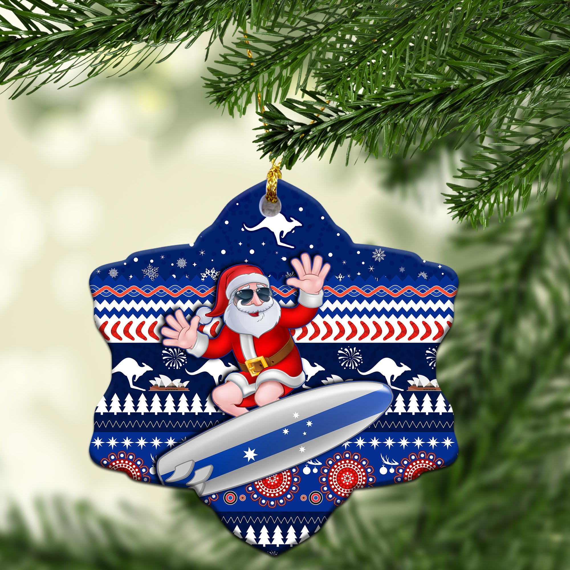 australia-christmas-christmas-ornament-aussie-aboriginal-santa-claus-is-surfing-with-kangaroo