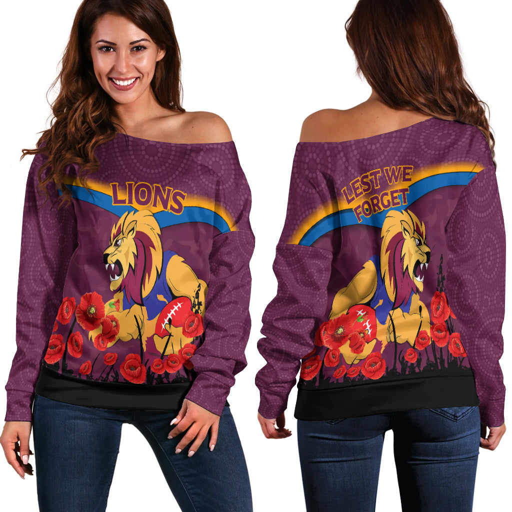 Brisbane Lions Anzac Day Women Off Shoulder Sweater - Indigenous Art
