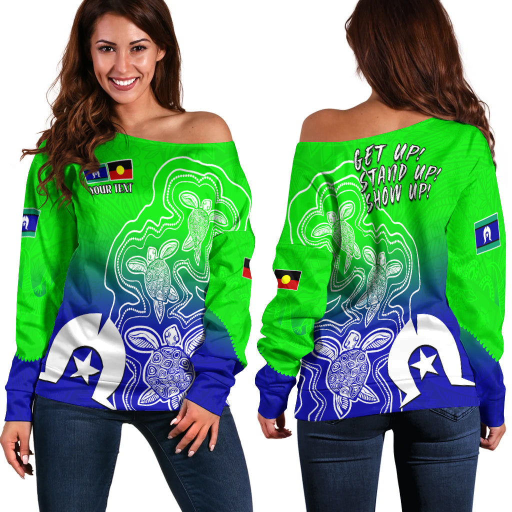 (Custom Personalised) NAIDOC Week 2022 Women Off Shoulder Sweater Torres Strait Islanders with Aboriginal Turtles LT13