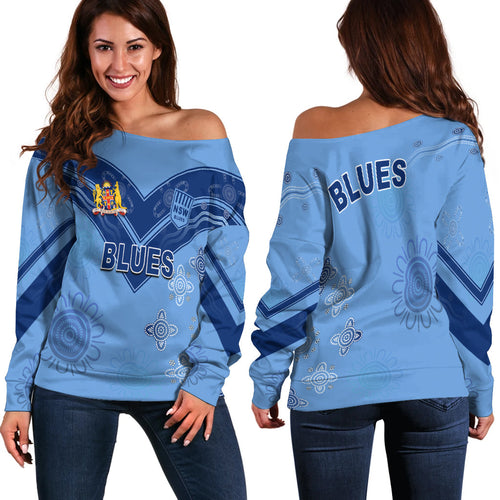 NSW Blues Off Shoulder Sweater Indigenous New South Wales LT13 - Vibe Hoodie