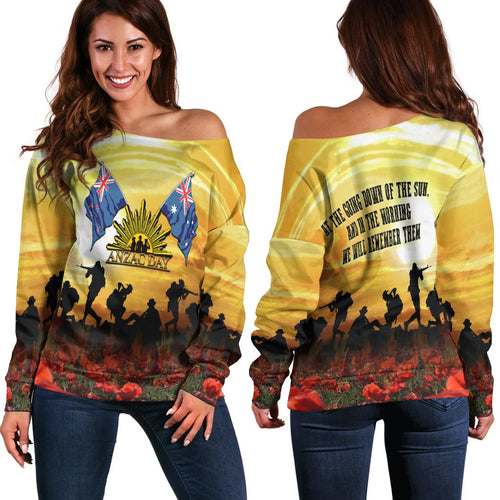 Anzac Women's Off Shoulder Sweater - Australian and New Zealand Army Corps - Vibe Hoodie
