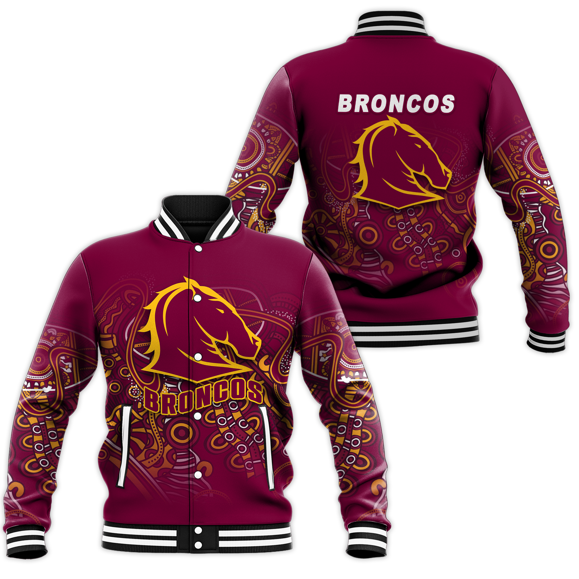 Brisbane Broncos Rugby Indigenous Baseball Jacket - LT12