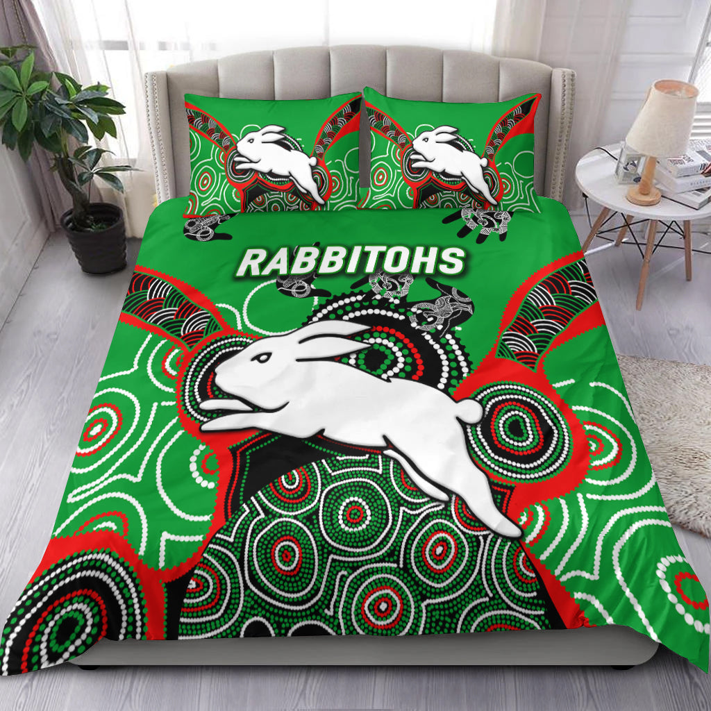 Rabbitohs Rugby Aboriginal Art Bedding Set - LT12