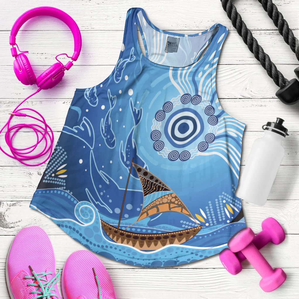 Racer Back Tank - Aboriginal View Sea With Fish And Boat - Vibe Hoodie