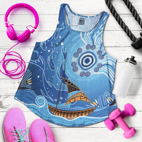 Racer Back Tank - Aboriginal View Sea With Fish And Boat - Vibe Hoodie