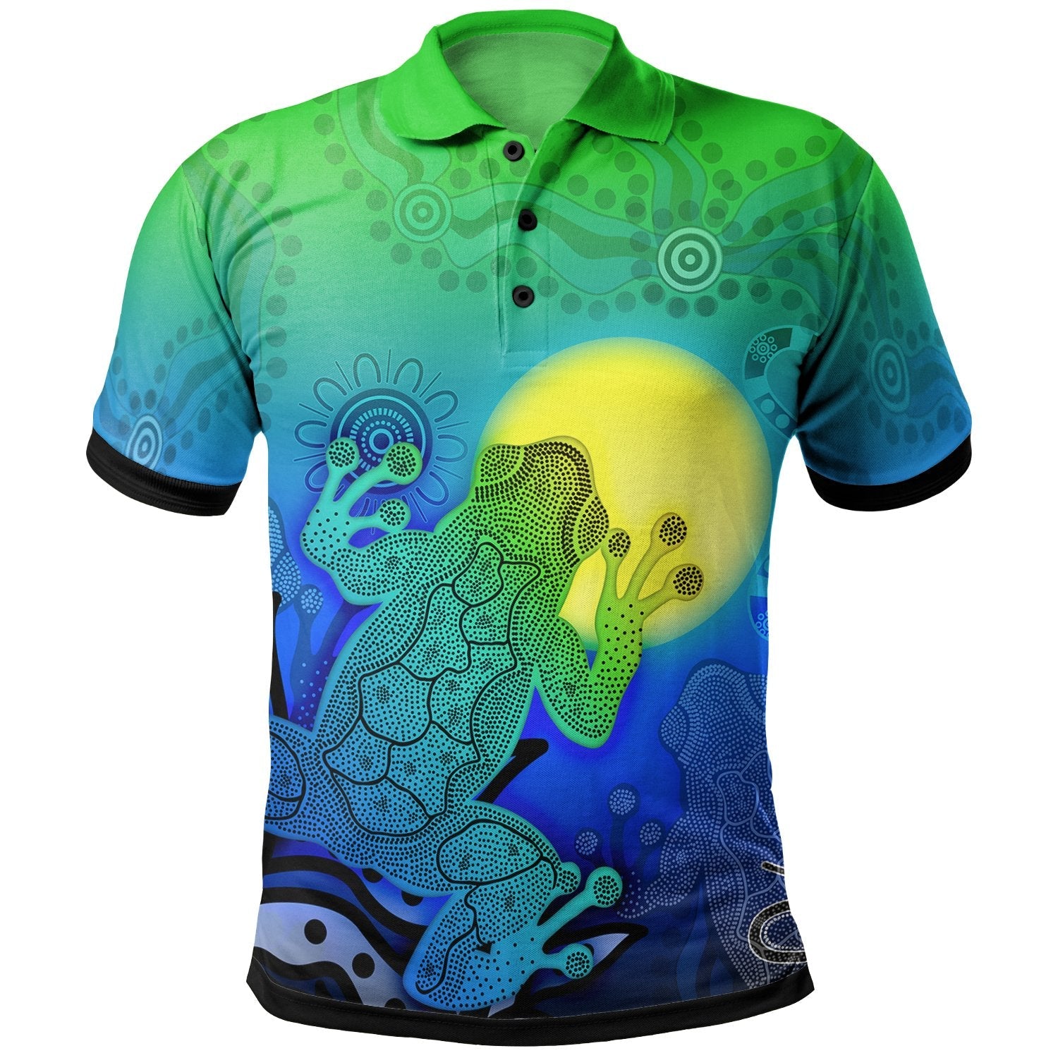 aboriginal-polo-shirts-indigenous-frog-blue