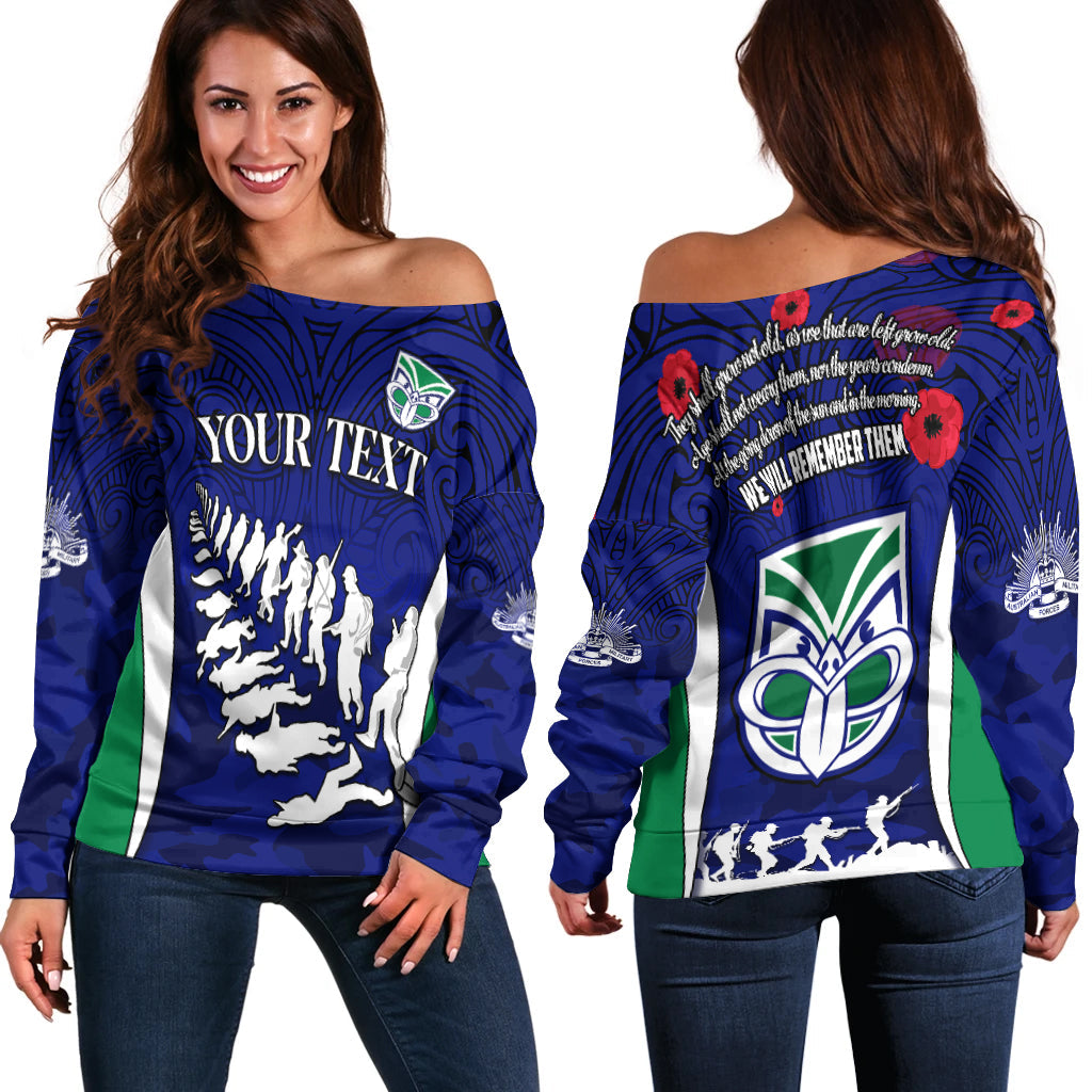 (Custom Personalised) Warriors Anzac 2022 Women Off Shoulder Sweater Maori Pattern Always Remember Them LT13