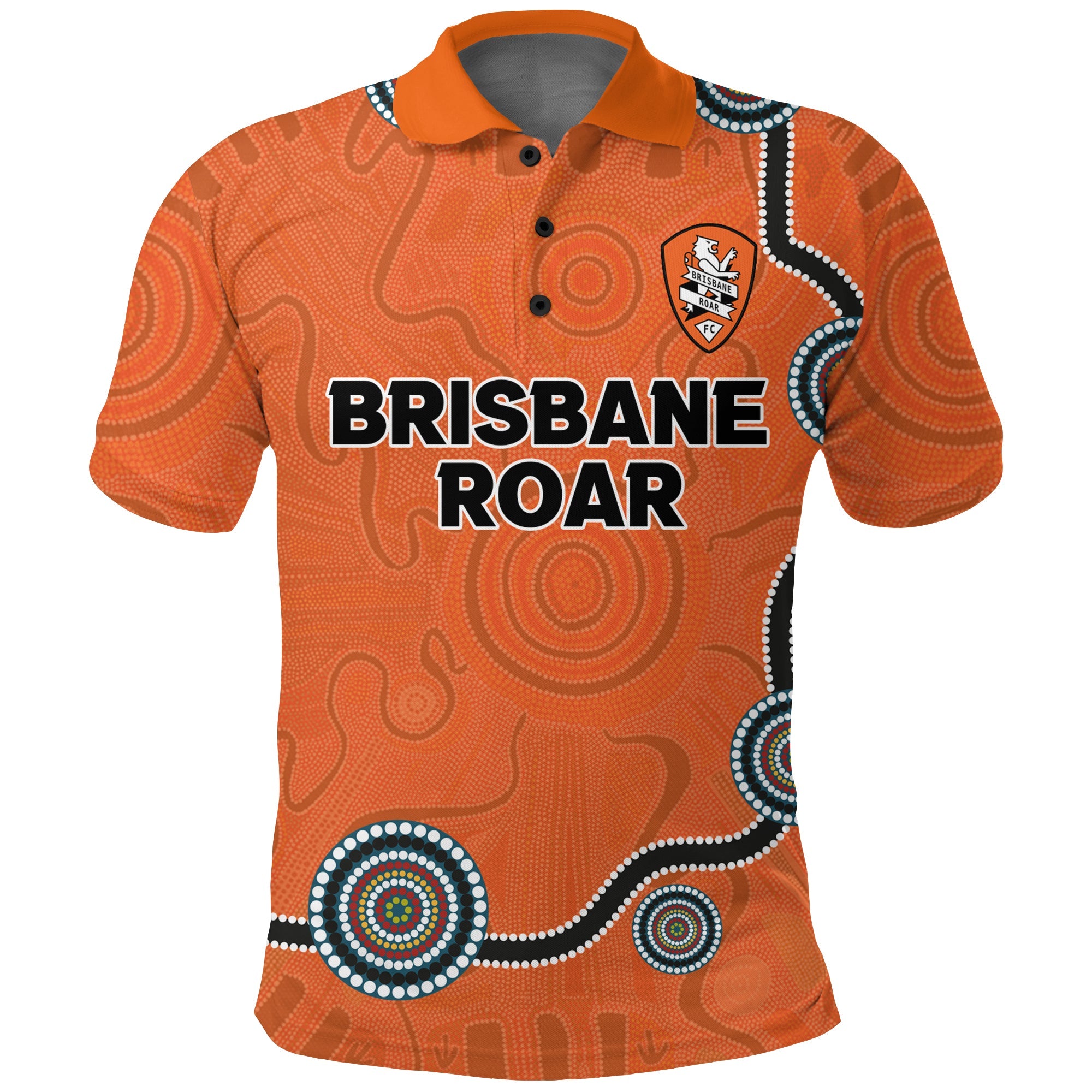 custom-personalised-brisbane-roar-polo-shirt-indigenous-dot-painting-art