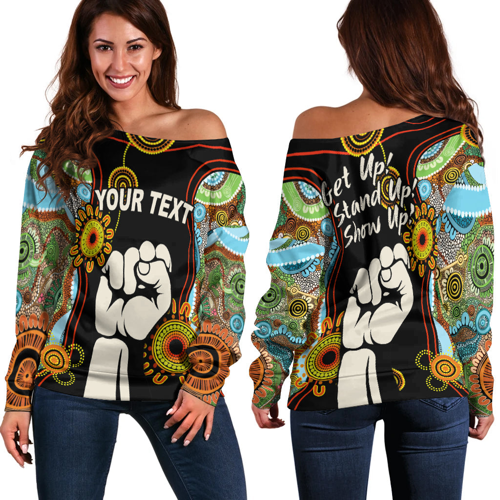 (Custom Personalised) NAIDOC 2022 Women Off Shoulder Sweater Proud History of Getting Up Standing Up and Showing Up LT13