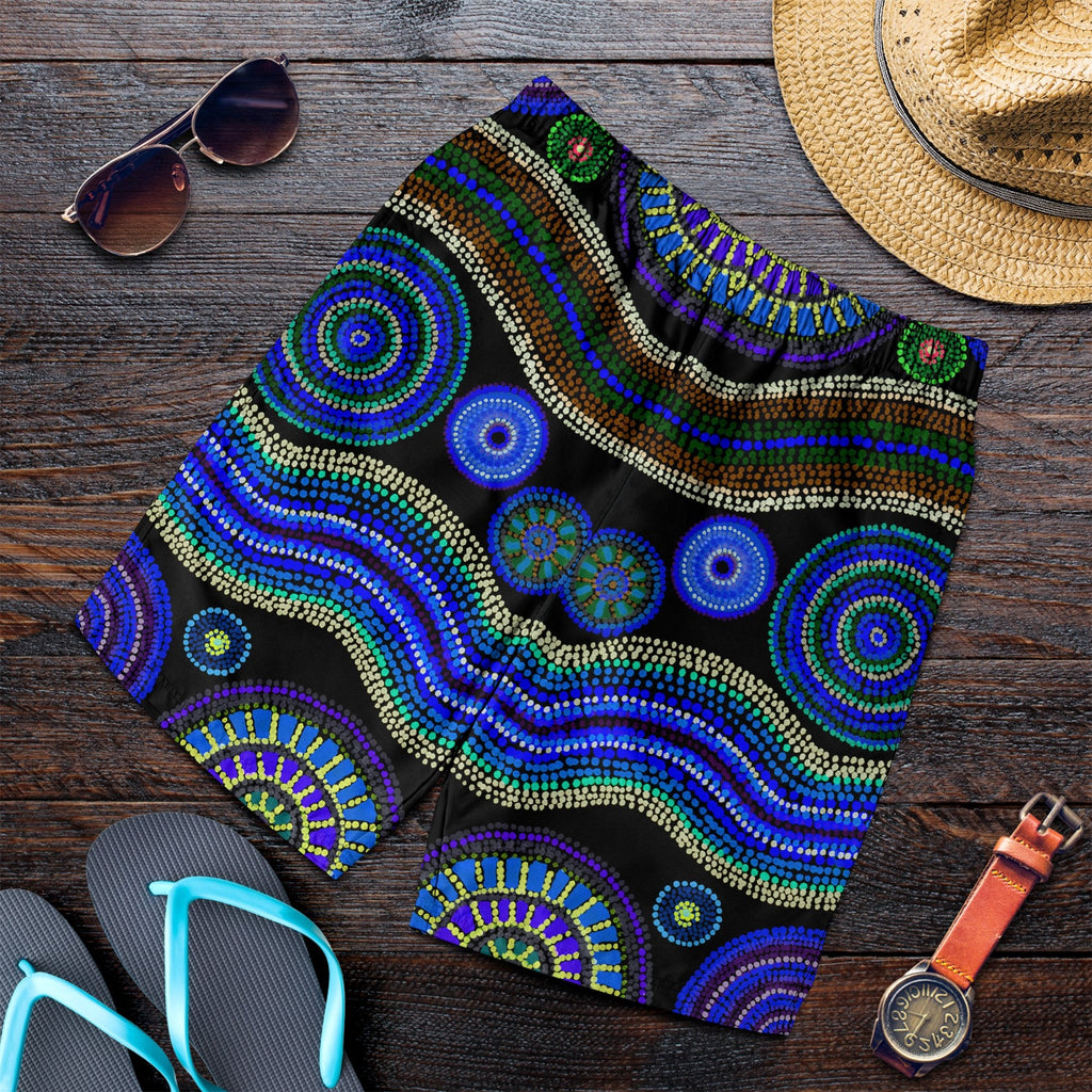 men-short-aboriginal-dot-unique-style-blue