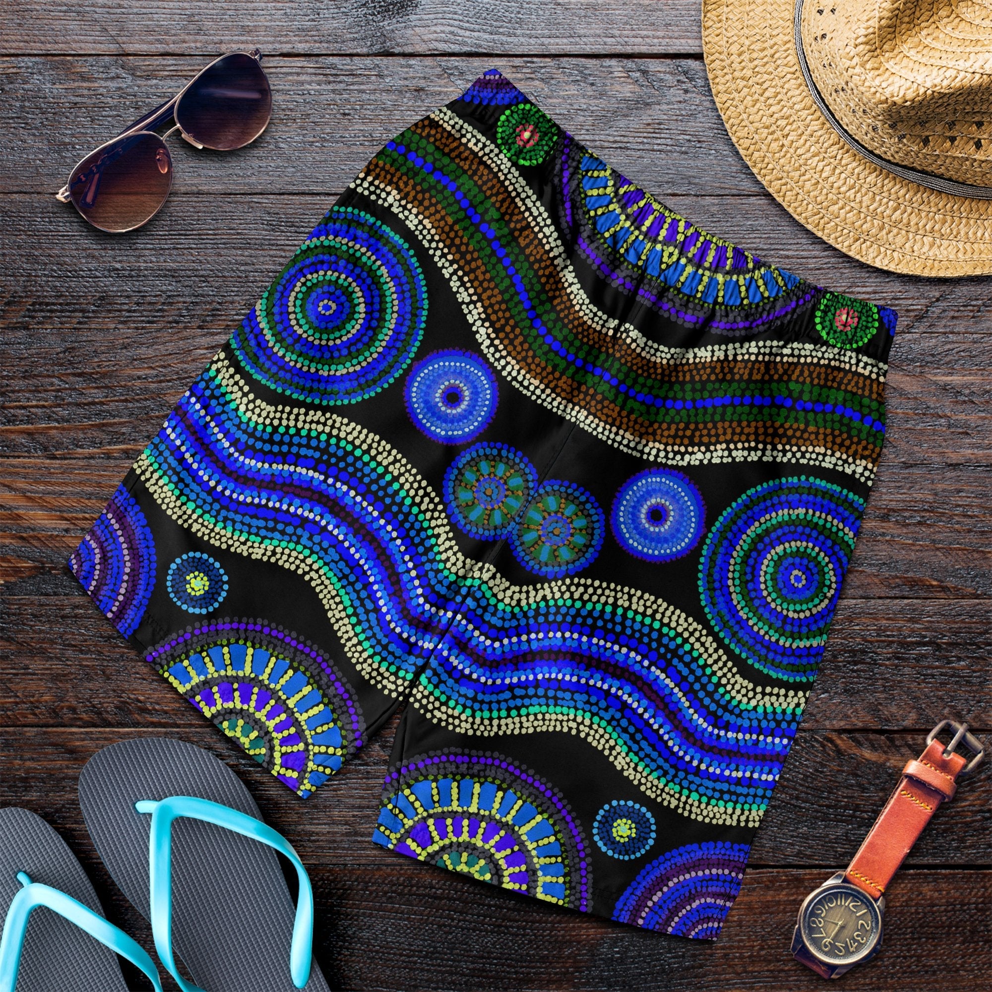 men-short-aboriginal-dot-unique-style-blue