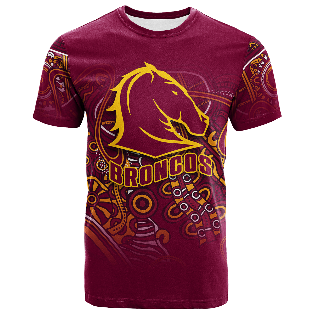 (Custom Personalised) Brisbane Broncos Rugby Indigenous T-Shirt - LT12