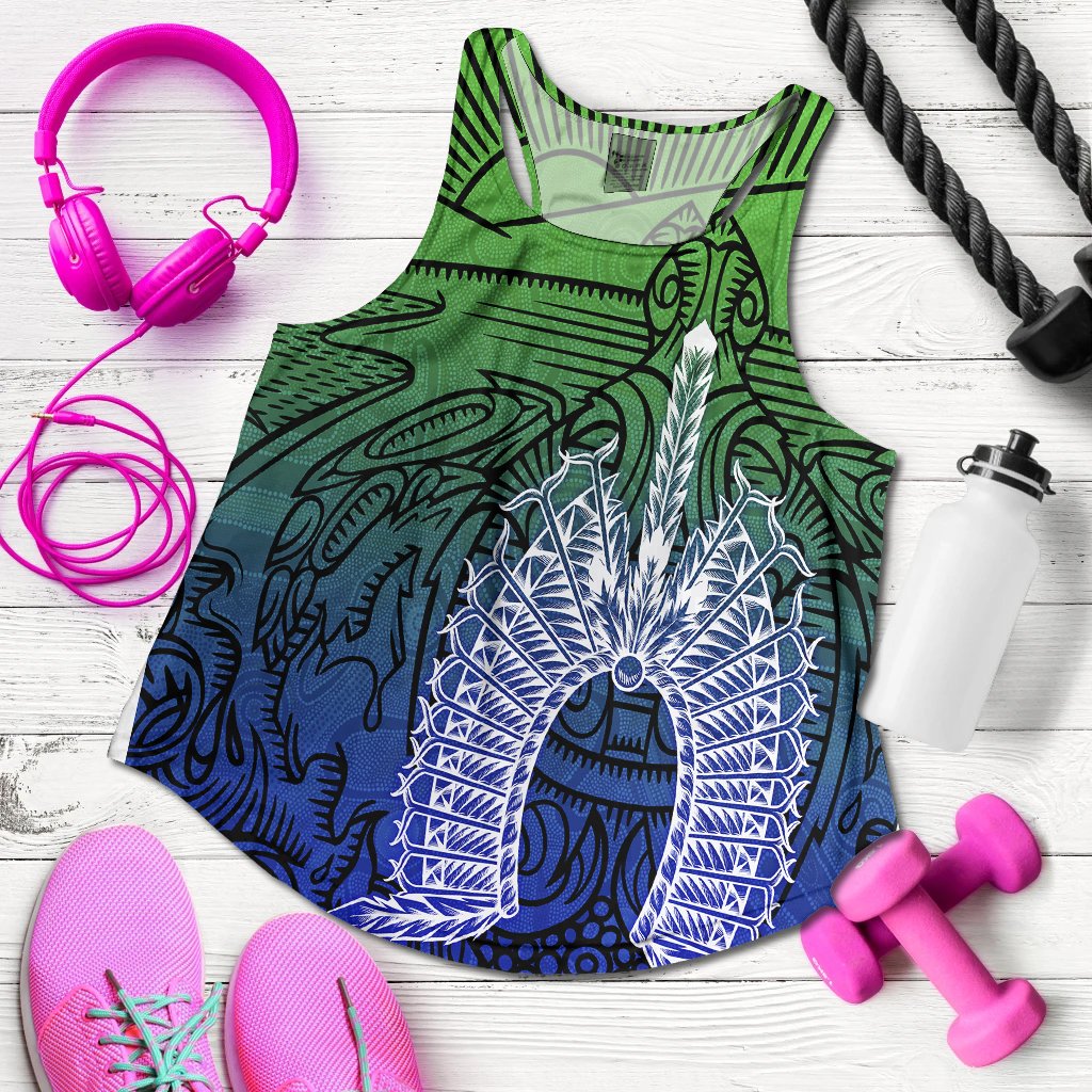 Torres Strait Islanders Women's Racerback Tank - Turtle and Dhari Mask - Vibe Hoodie