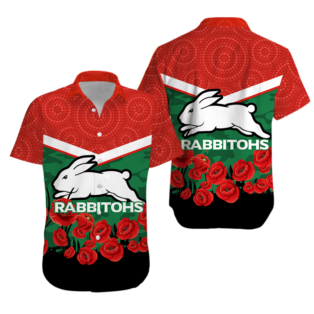 Rabbitohs Anzac Day Hawaiian Shirt - Indigenous Art