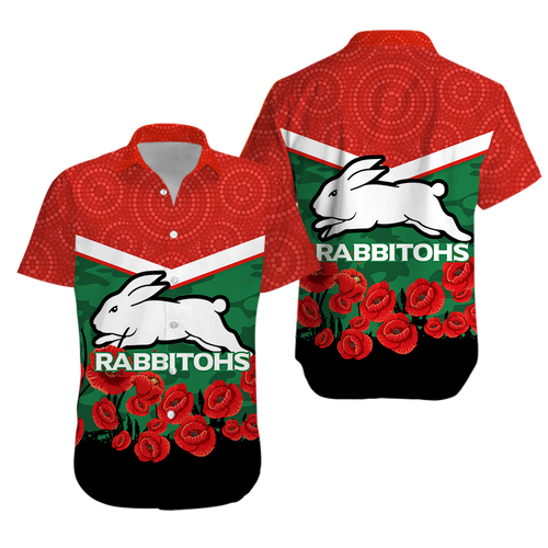 Rabbitohs Anzac Day Hawaiian Shirt - Indigenous Art