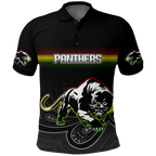 (Custom Personalised) Black Panthers Rugby League Aboriginal Polo Shirt - LT2