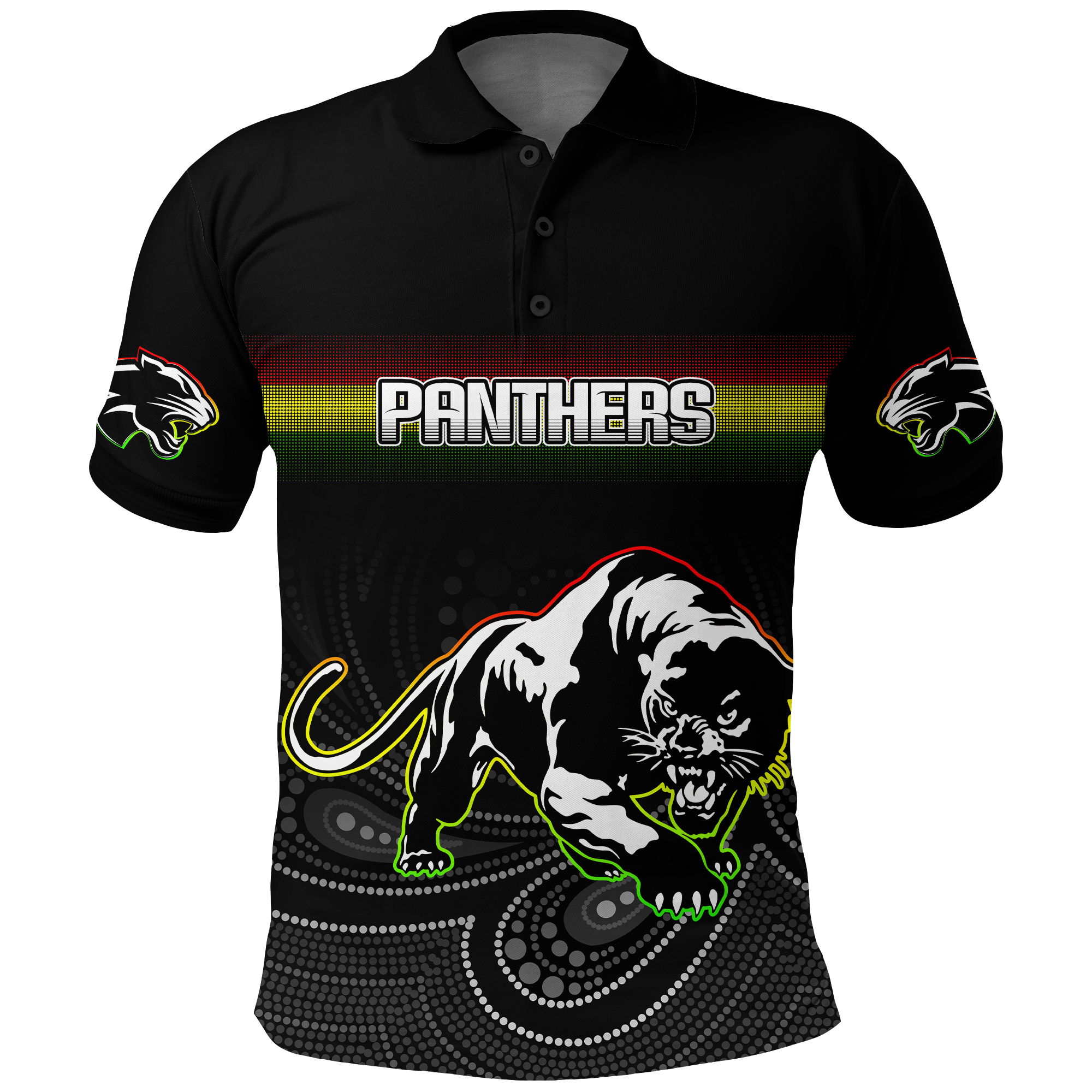 (Custom Personalised) Black Panthers Rugby League Aboriginal Polo Shirt - LT2
