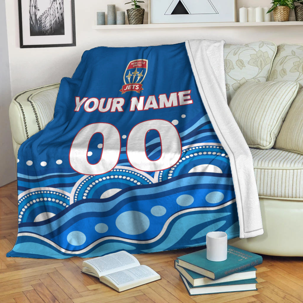 custom-personalised-newcastle-jets-blanket-indigenous-dot-painting-art