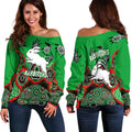 Rabbitohs Rugby Aboriginal Art Women Off Shoulder Sweater - LT12