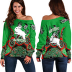 Rabbitohs Rugby Aboriginal Art Women Off Shoulder Sweater - LT12