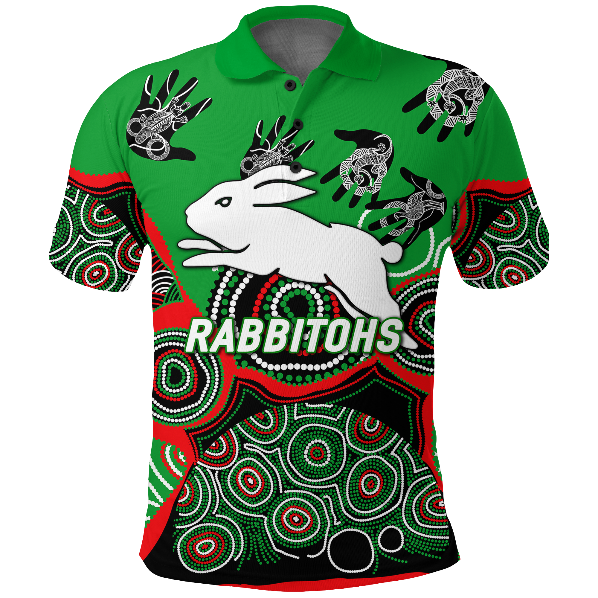 Rabbitohs Rugby Aboriginal Art Polo Shirt - LT12