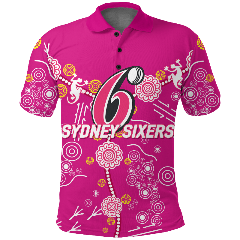 Sydney Sixers Aboriginal Art Cricket 2022 Polo Shirt - LT12
