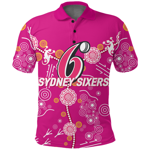 Sydney Sixers Aboriginal Art Cricket 2022 Polo Shirt - LT12