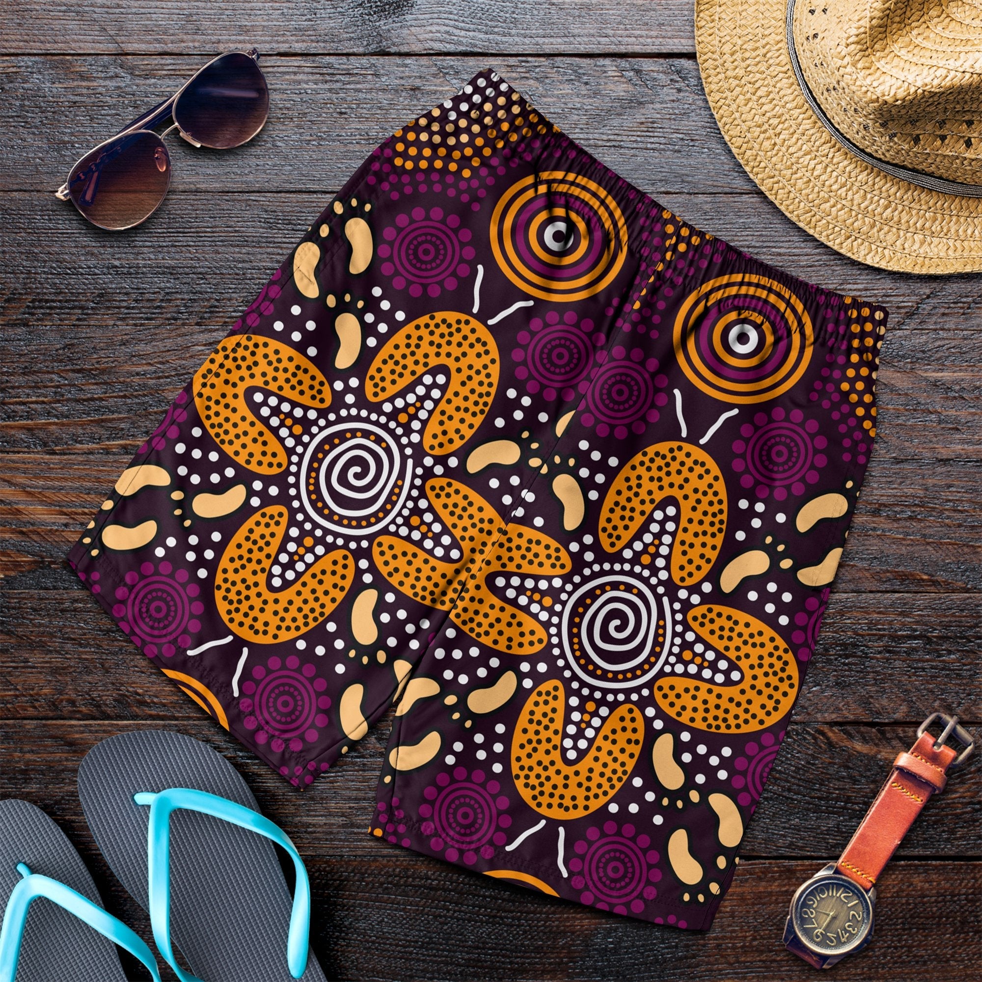 aboriginal-mens-shorts-flowers-dot-panting-art