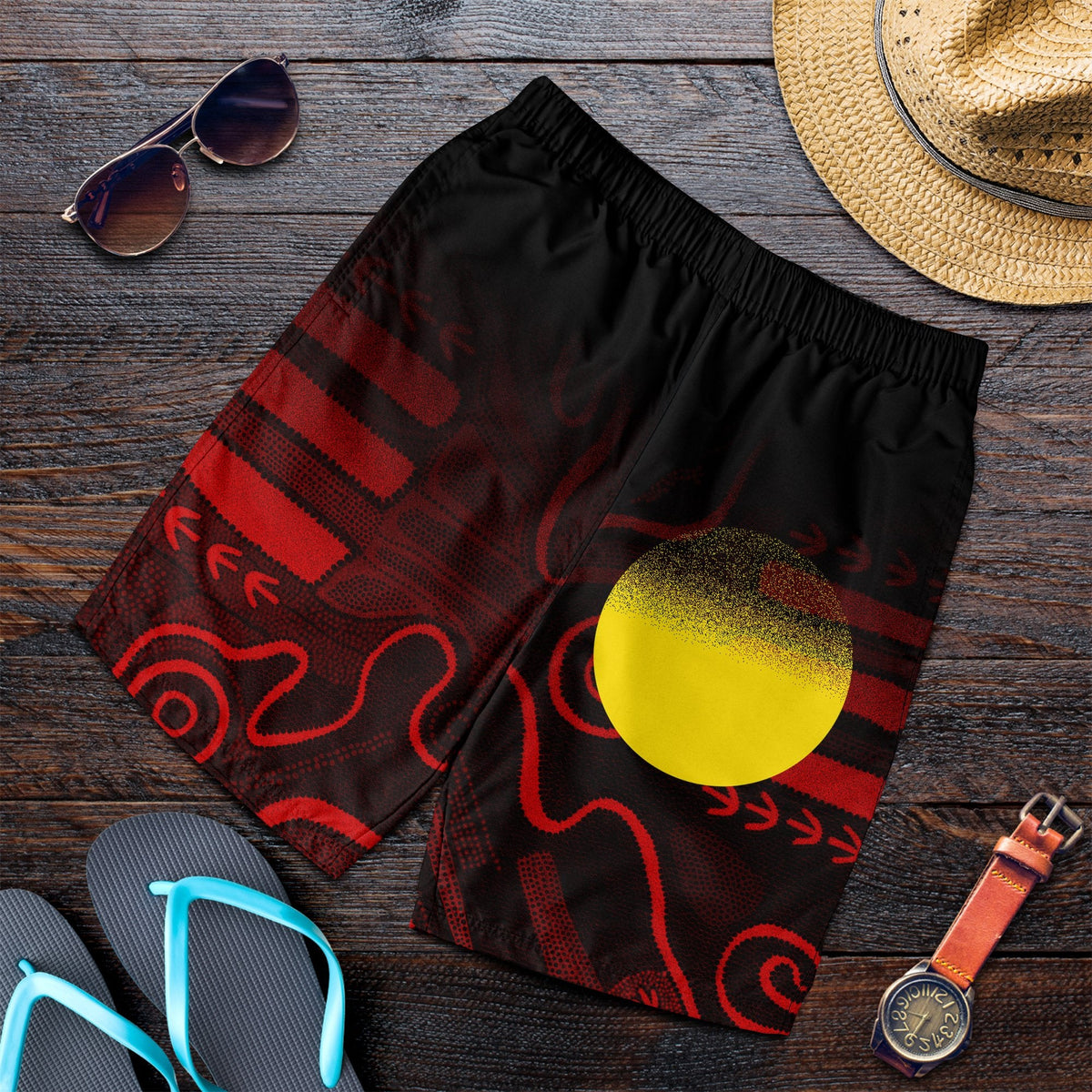 aboriginal-mens-shorts-indigenous-flag-grunge-style