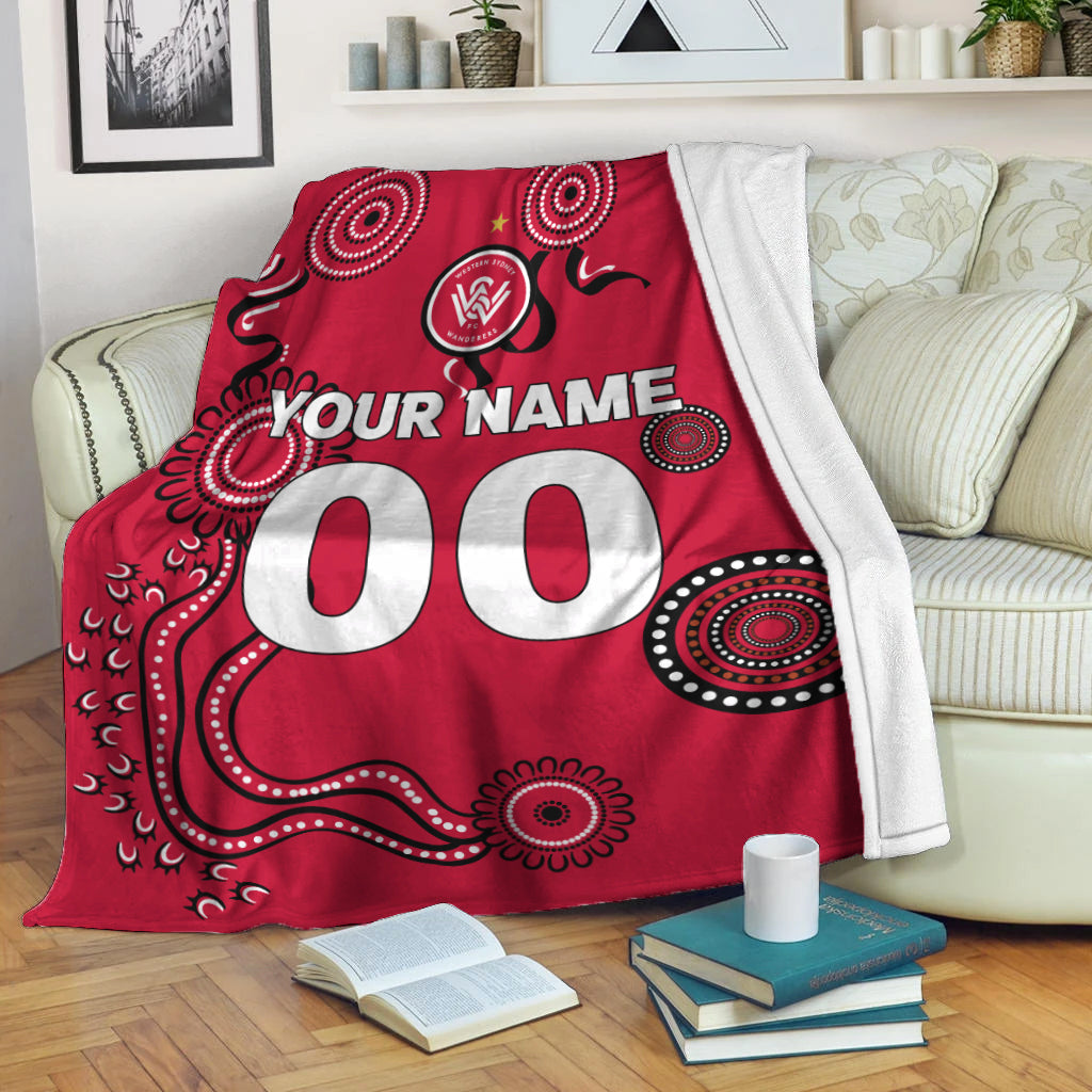 custom-personalised-western-sydney-wanderers-blanket-indigenous-dot-painting-art