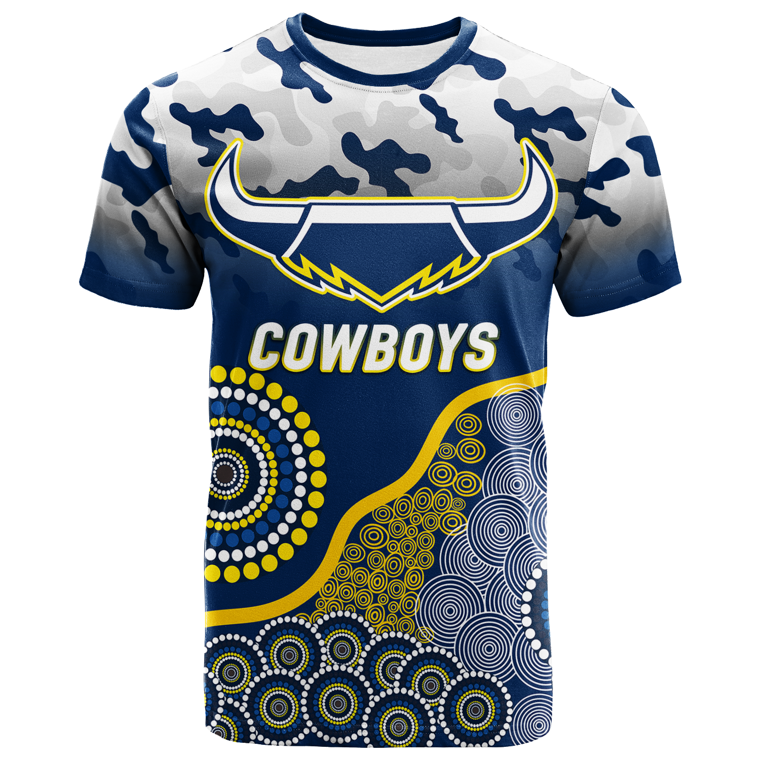 (Custom Personalised) Cowboys Rugby ANZAC Day Camouflage Indigenous Art T-Shirt - LT12