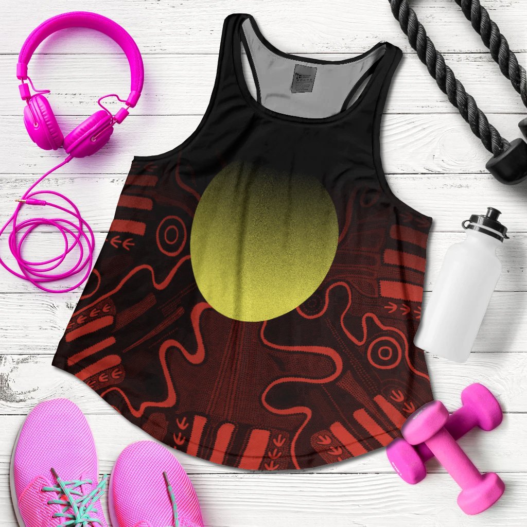 Aboriginal Women's Racerback Tank - Indigenous Flag Grunge Style - Vibe Hoodie