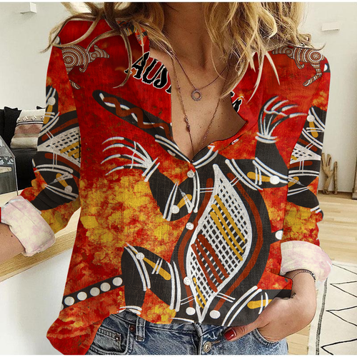 Aboriginal Crocodile And Kangaroo Women Casual Shirt
