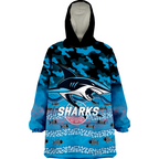 (Custom Personalised ) Sharks Rugby ANZAC Day Camouflage Indigenous Art Wearable Blanket Hoodie - LT12