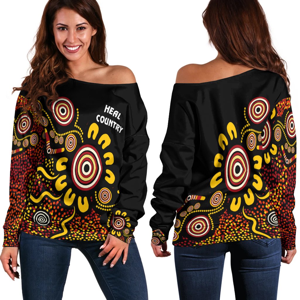 Australia Naidoc Week Women's Off Shoulder Sweater - Naidoc Week 2021 - Heal Country - Vibe Hoodie