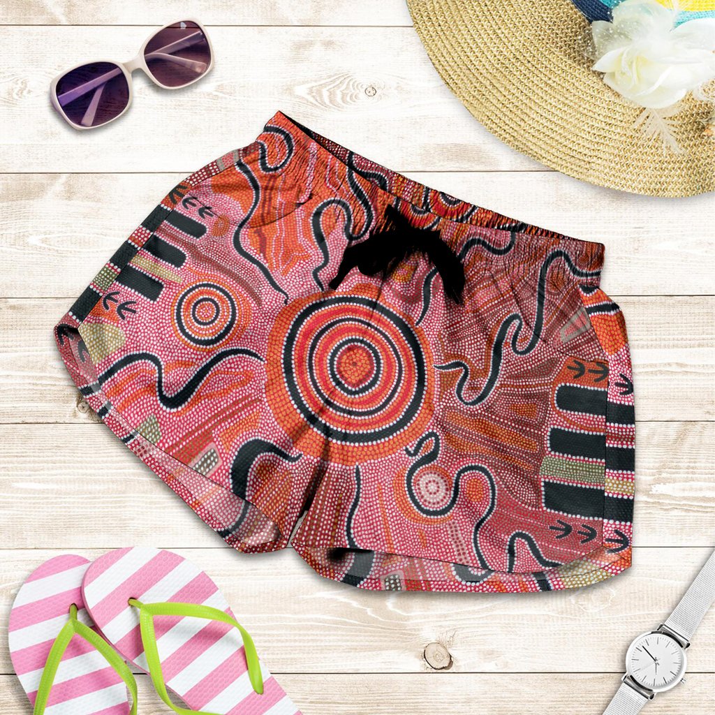 Aboriginal Women's Shorts - Indigenous Footprint Landscape - Vibe Hoodie