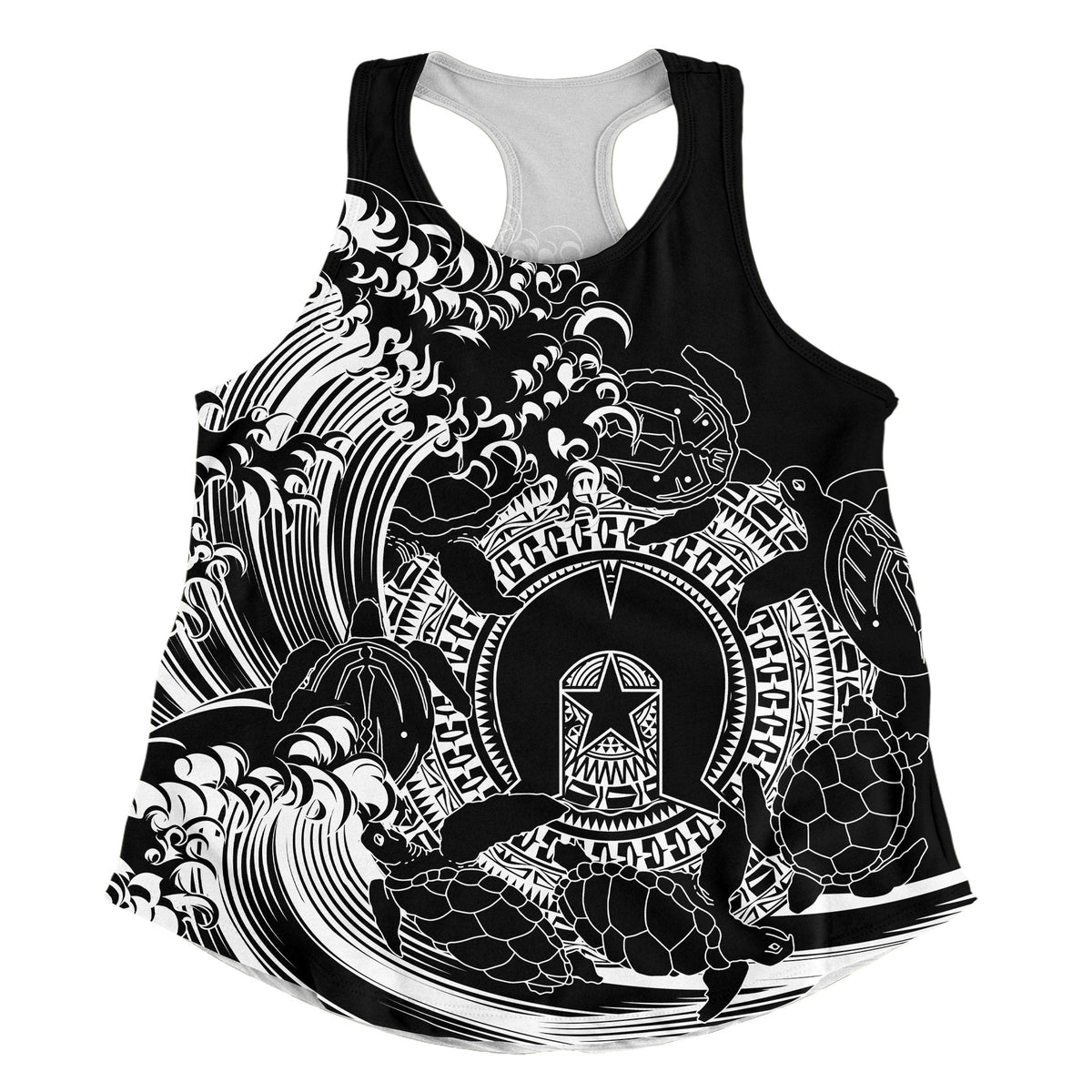 Aboriginal Women's Racerback Tank, Torres Strait Islands in Wave (Black) - Vibe Hoodie