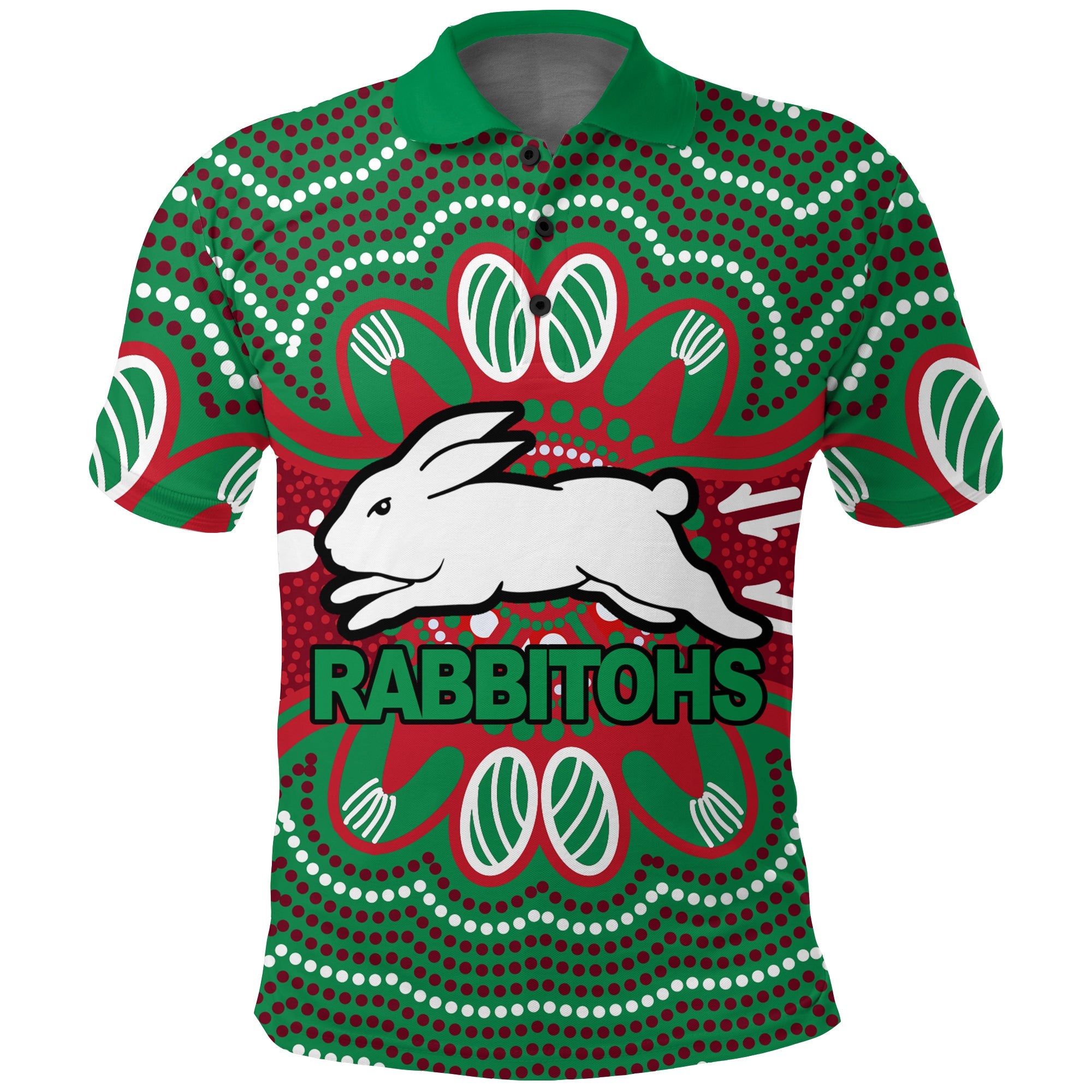 custom-personalised-rabbitohs-polo-shirt-aboriginal-dot-painting