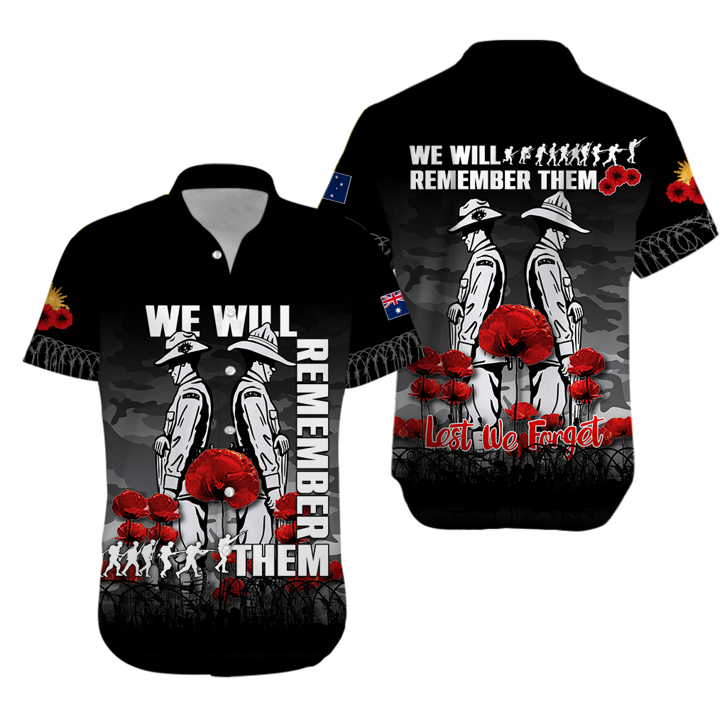 Australia ANZAC 2022 Hawaiian Shirt Camouflage With Poppy Black