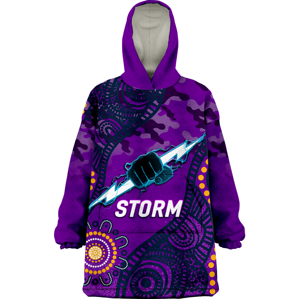 (Custom Personalised ) Storm Rugby ANZAC Day Camouflage Indigenous Art Wearable Blanket Hoodie - LT12