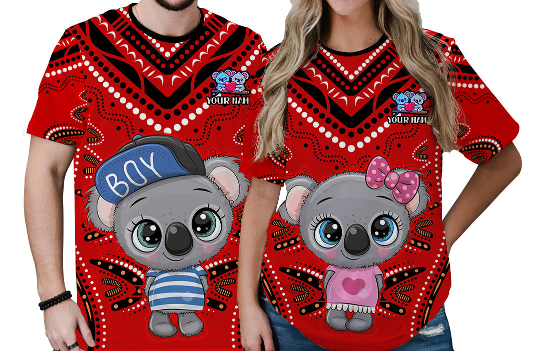 (Custom Personalised) Australia Valentine Cute Koala Couple T Shirt Aboriginal Valentine Red LT13