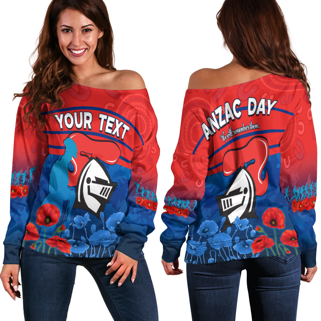(Custom Personalised) Knights Anzac 2022 Women Off Shoulder Sweater Novocastrians Lest We Forget LT13