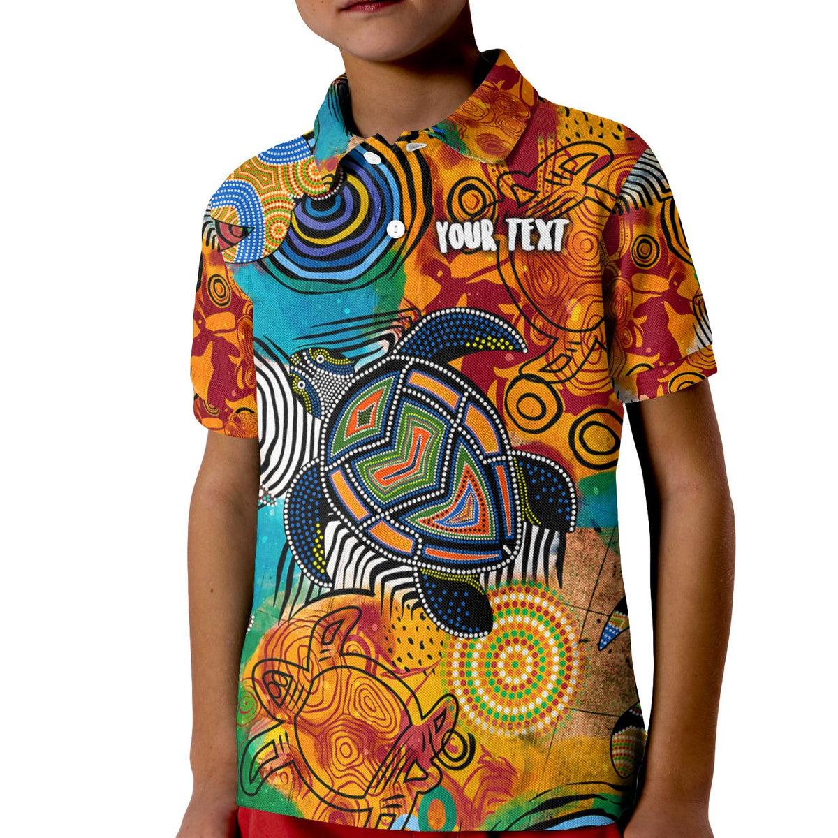 aboriginal-personalised-kid-polo-shirt-turtle-indigenous-art