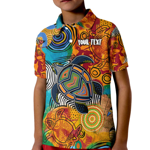aboriginal-personalised-kid-polo-shirt-turtle-indigenous-art