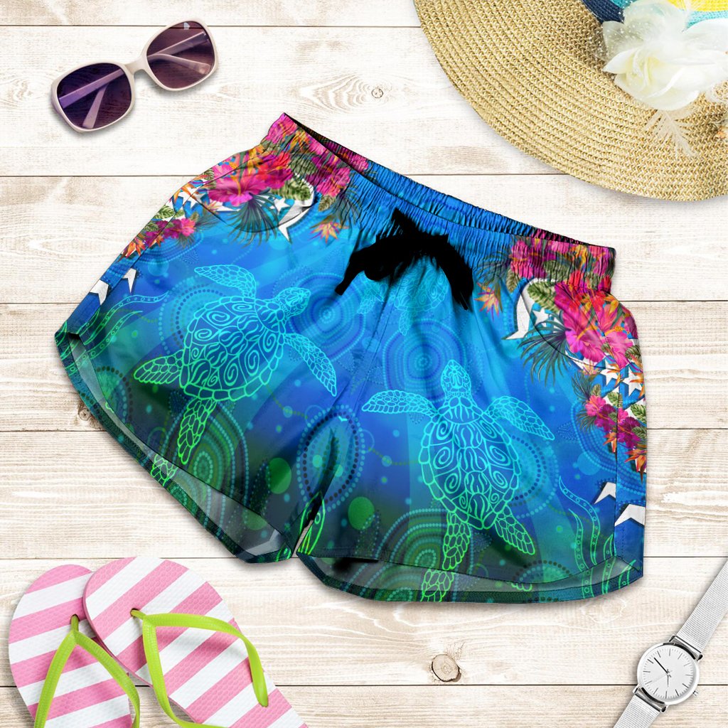 Women Short - Torres Strait Blue Sea With Hibiscus - Vibe Hoodie