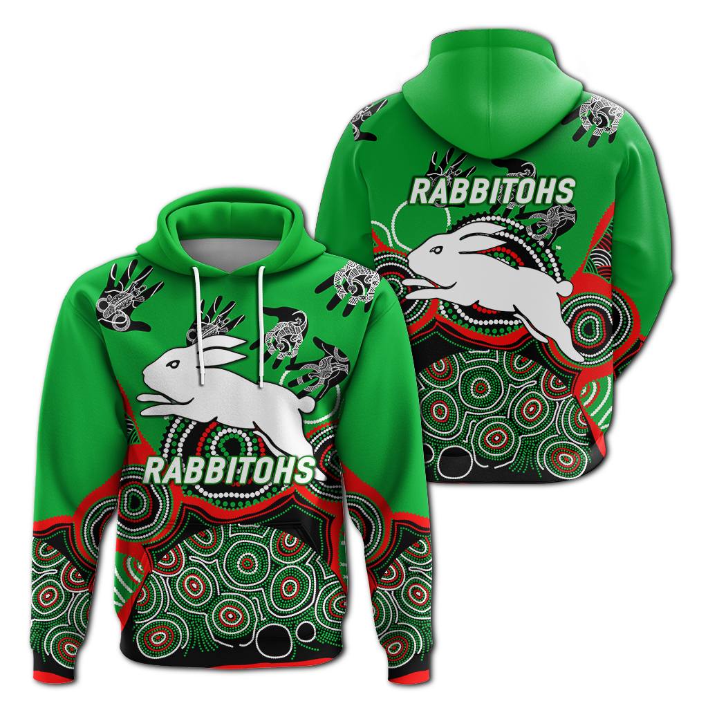 Rabbitohs Rugby Aboriginal Art Hoodie - LT12