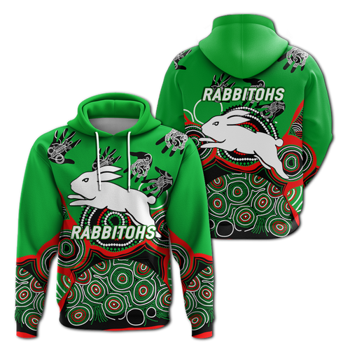 Rabbitohs Rugby Aboriginal Art Hoodie - LT12
